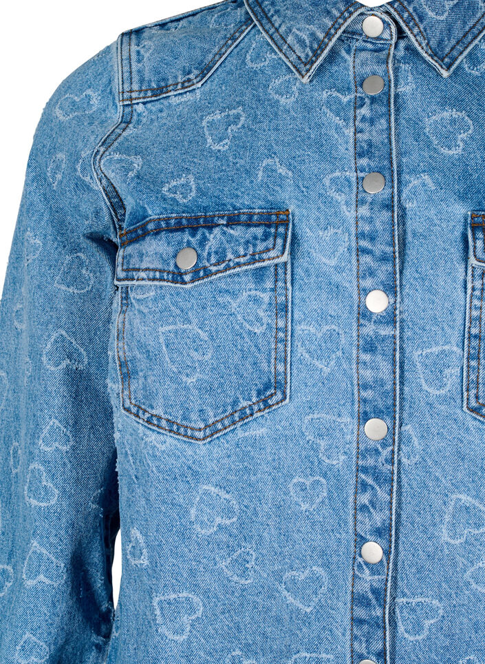Robes en denim avec motif cœur, Bleu, Packshot image number 2