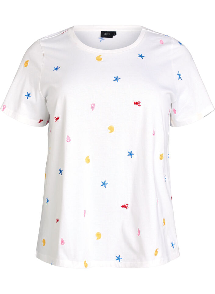 T-shirt en coton biologique avec motifs brod&eacute;s, Blanc, Packshot image number 0