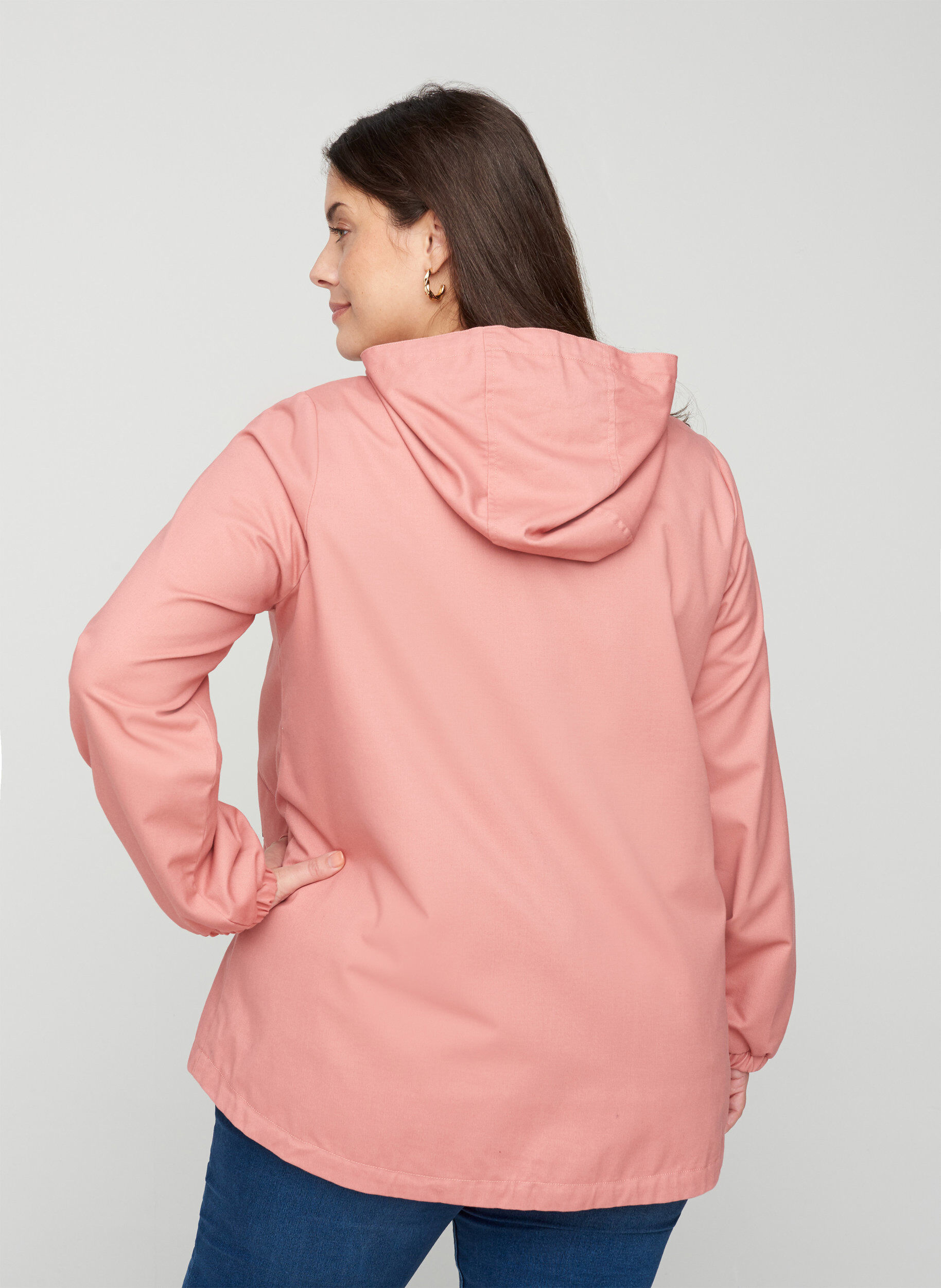 Zizzi Veste courte avec capuche et poches, Ash Rose, Model image number 1