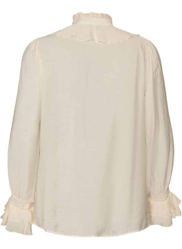 Blouse en viscose avec volants et manches longues, Vanille, Packshot image number 1