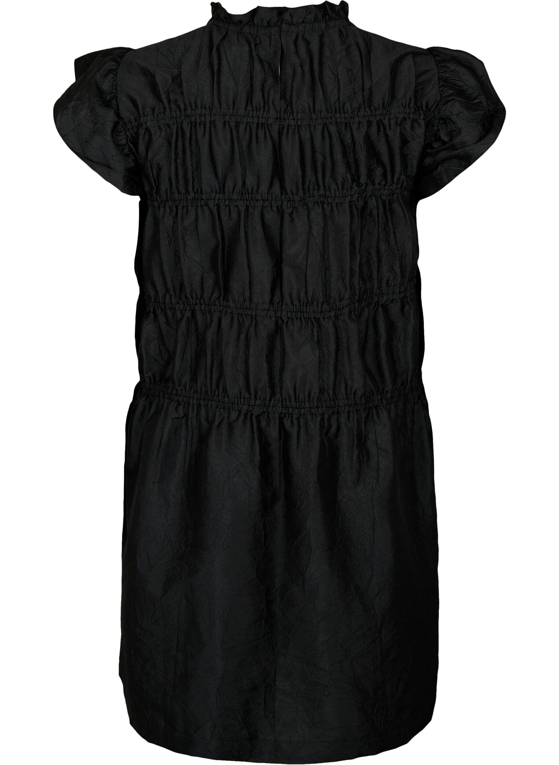 Zizzi Kleid mit R&uuml;schen und elastischen Schnittlinien, Black, Packshot image number 1