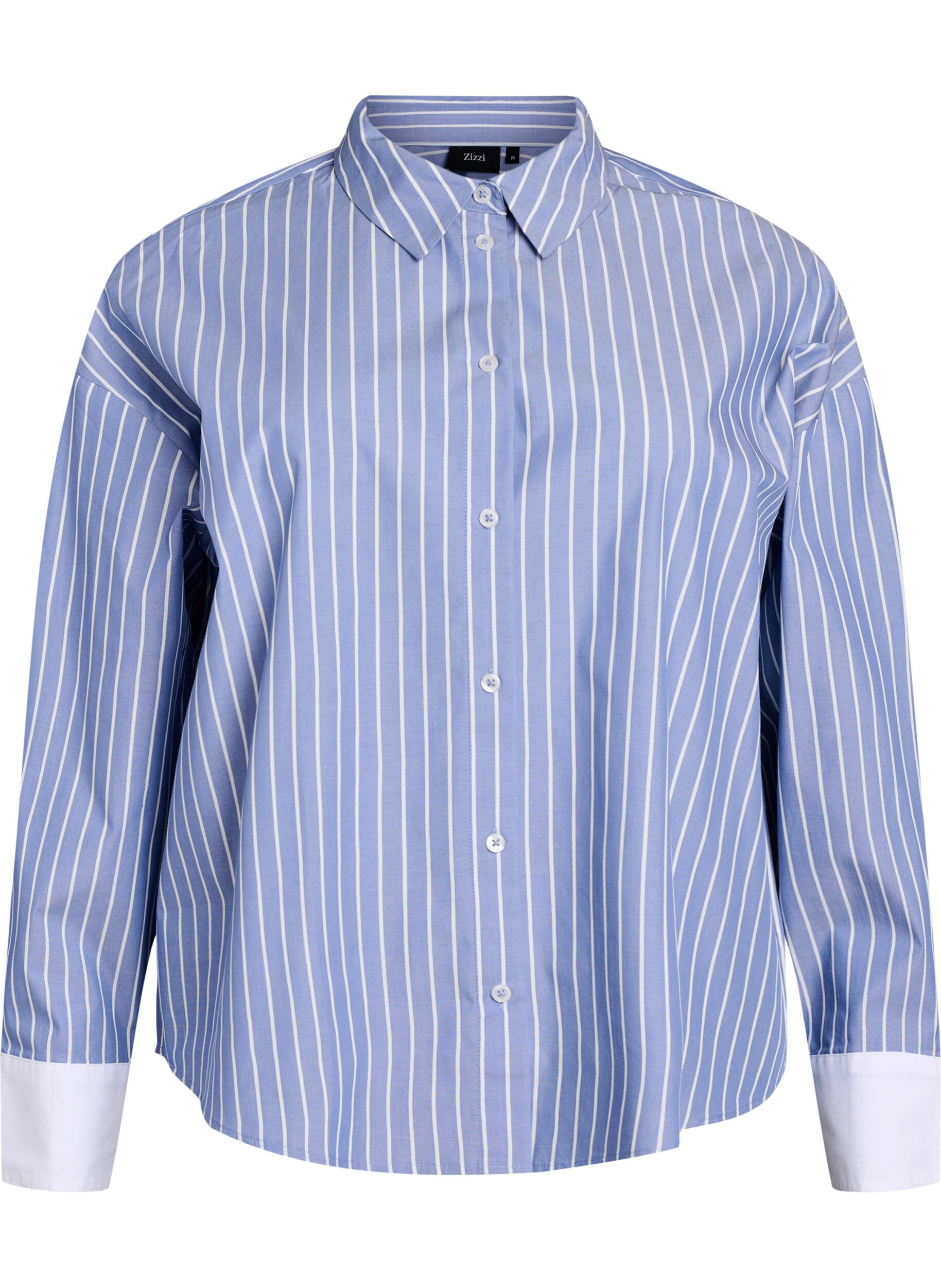 Chemise ray&eacute;e avec poignets contrastants