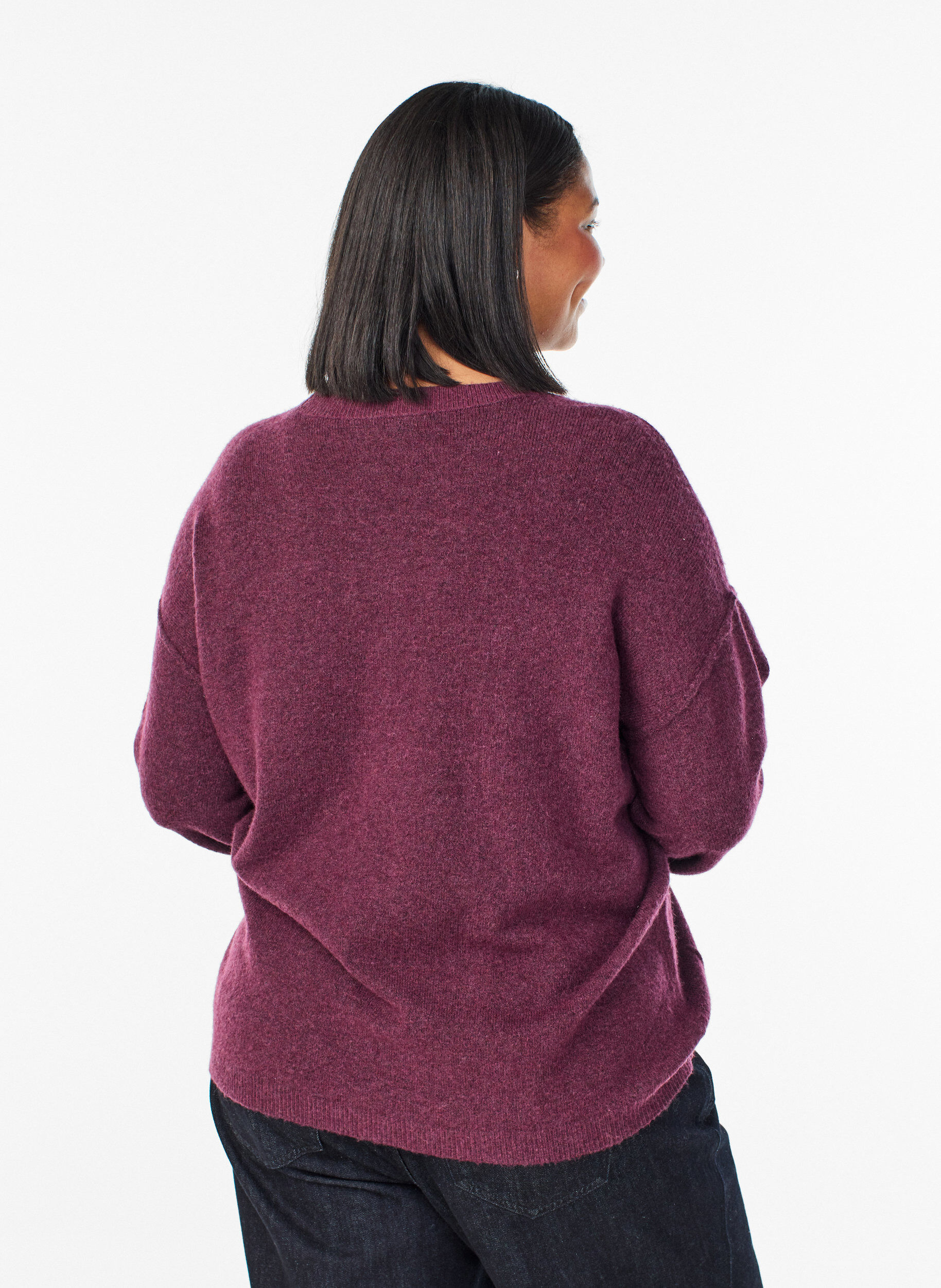 Zizzi Pull ample en maille avec coutures apparentes, Bordeaux fonc&eacute;, Model image number 2