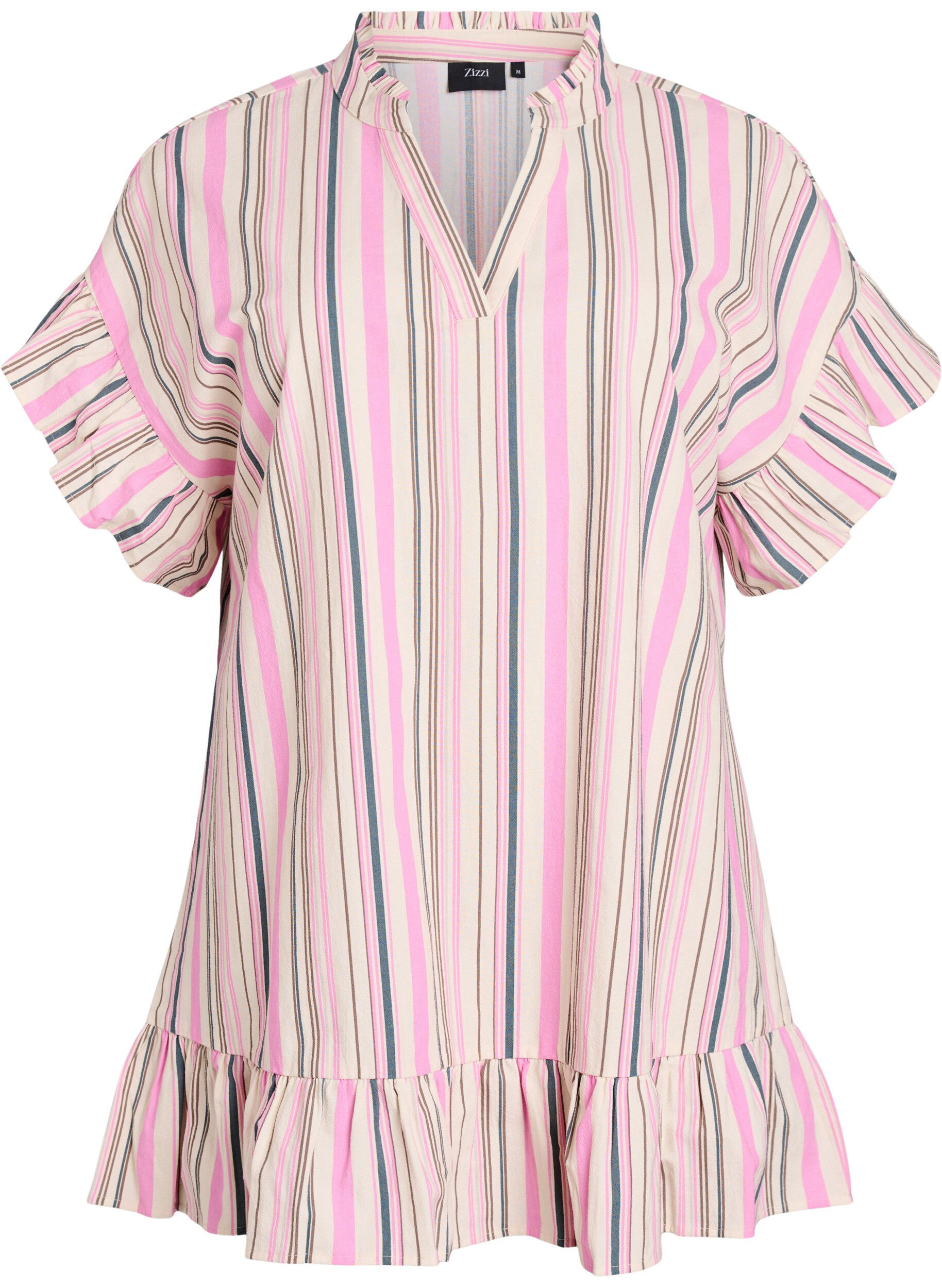 Zizzi Tunique avec col en V et volants, Vanille, Packshot image number 0