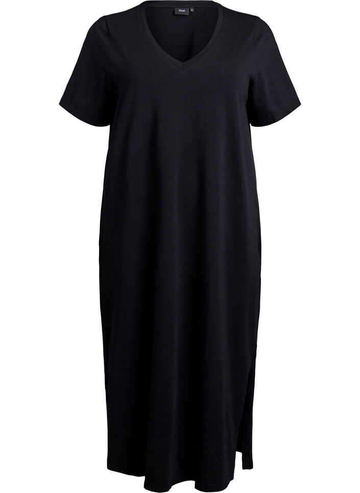 Robe T-shirt midi avec col en V, Noir, Packshot image number 0
