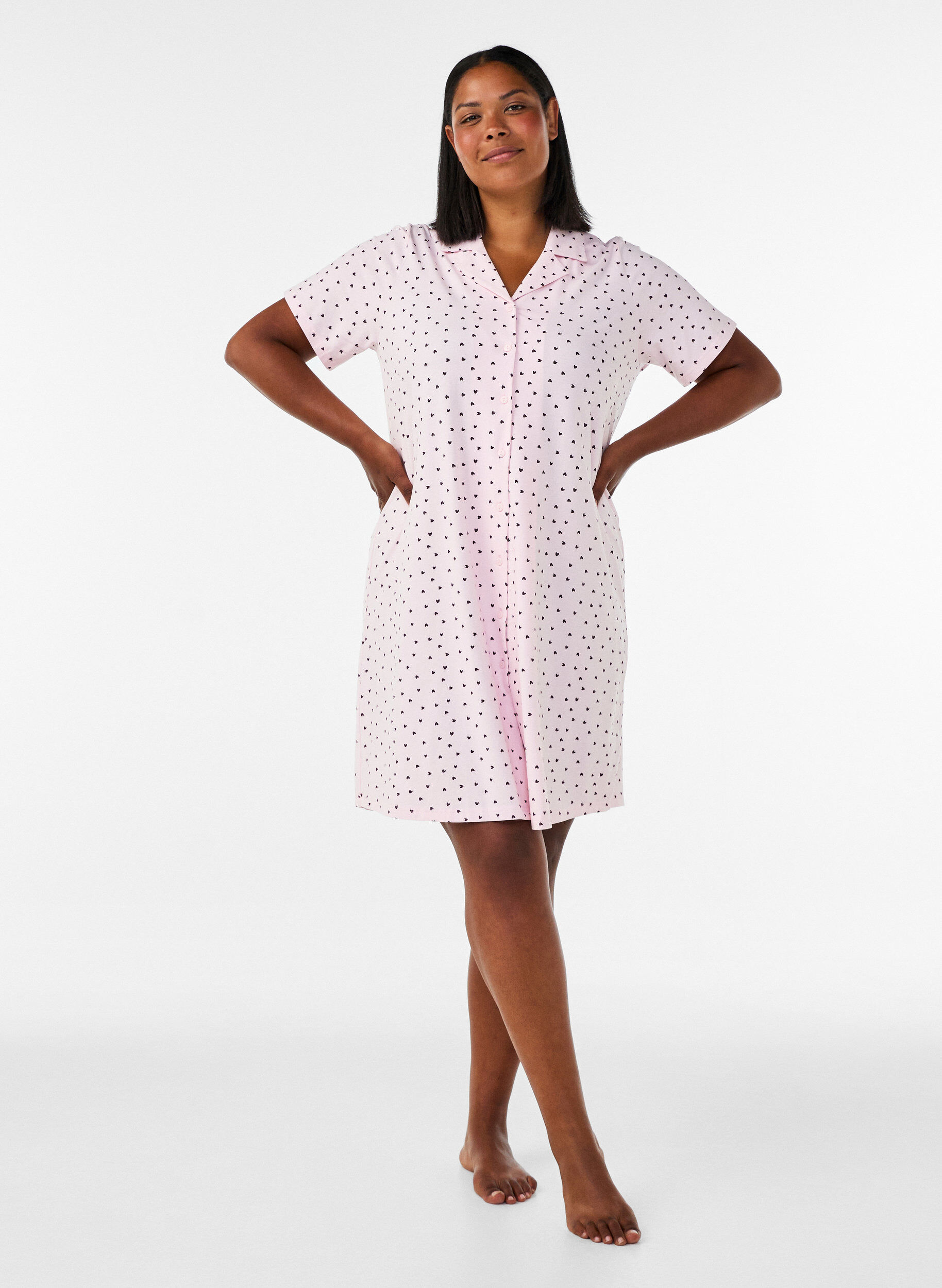ZizziNachthemd aus Baumwolle mit Knopfleiste, Pink, Model image number 1
