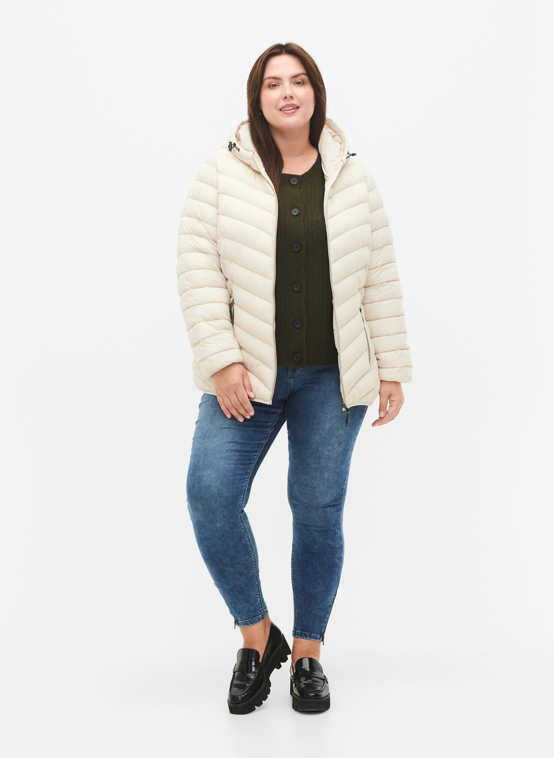 Zizzi Leichte Jacke mit Kapuze, Beige, Model image number 1