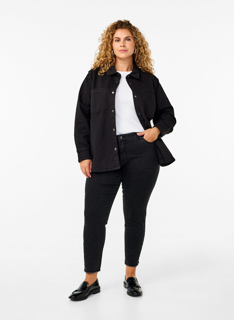  Emily jeans raccourci avec ourlet effiloché, Dark Grey Denim, Model image number 0