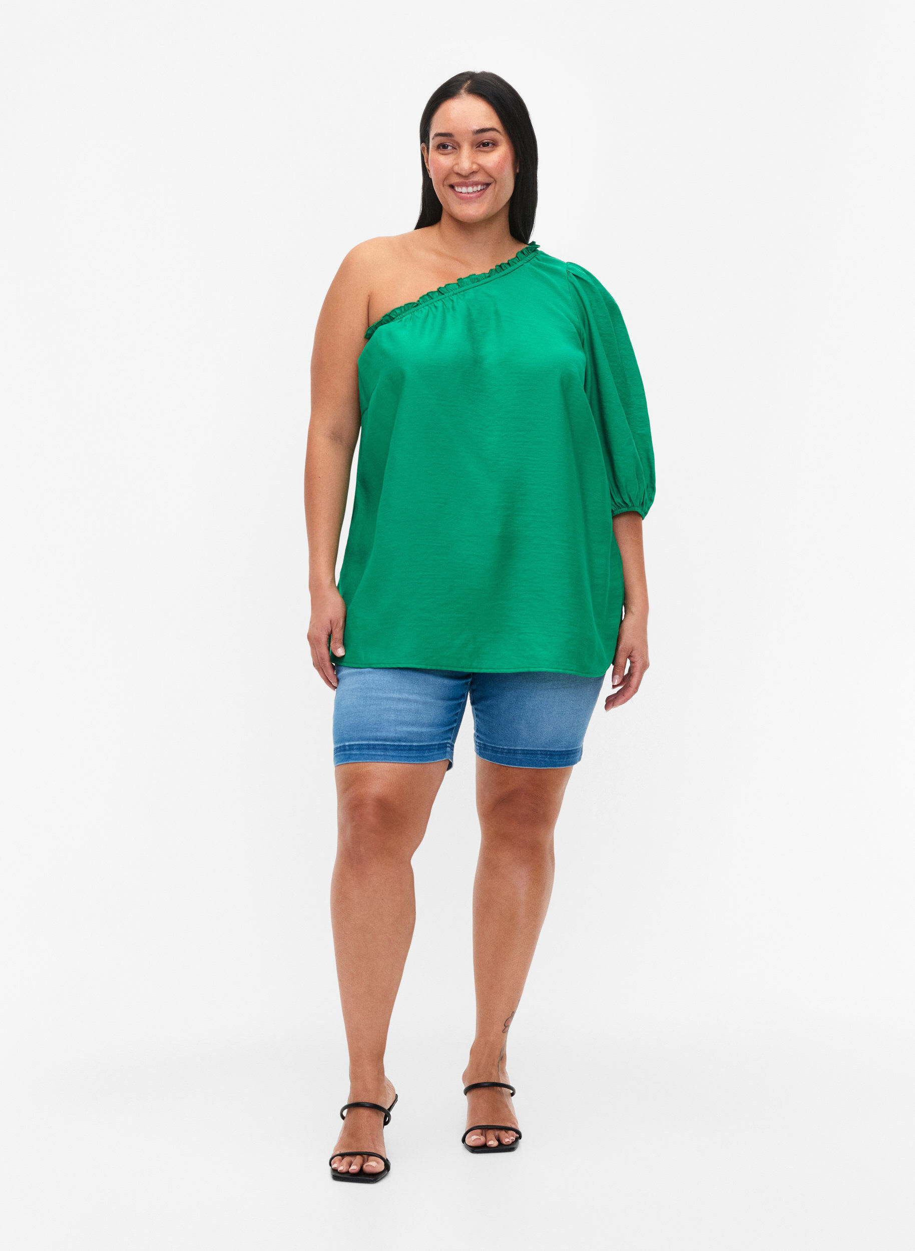 Zizzi Schulterbluse aus Viskose, Gr&uuml;n, Model image number 1