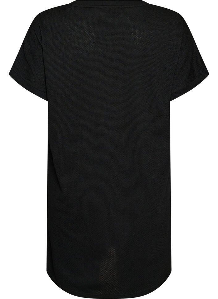 Robe courte en jersey textur&eacute; &agrave; col rond, Noir, Packshot image number 1