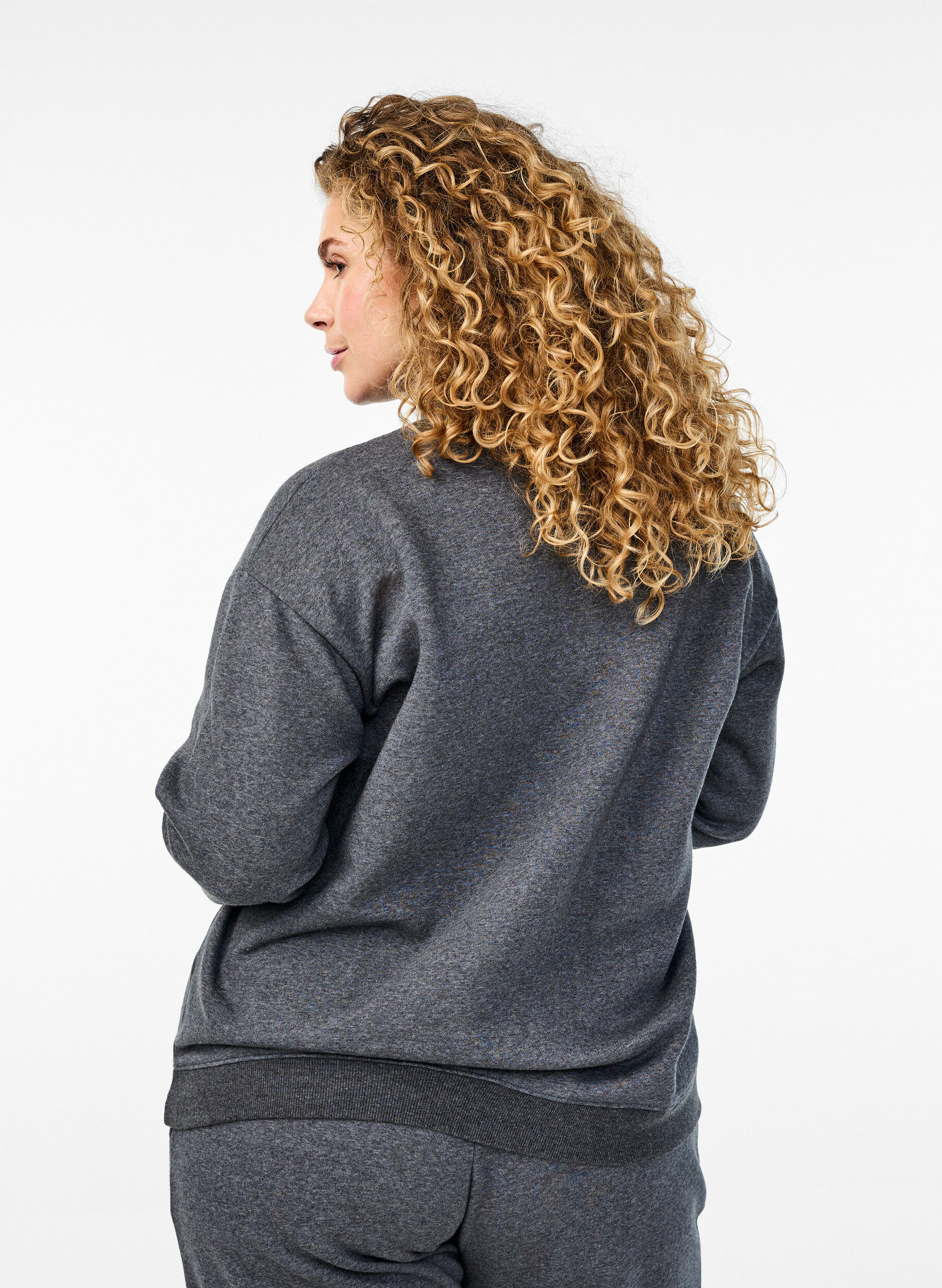 Zizzi Sweat-shirt &agrave; col montant et manches longues, Gris anthracite, Model image number 2