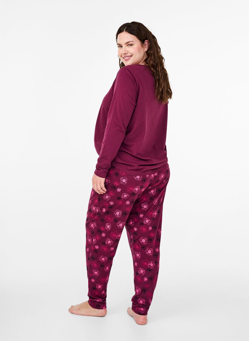 Pantalon de pyjama en coton avec imprimé, Bordeaux foncé, Model image number 1