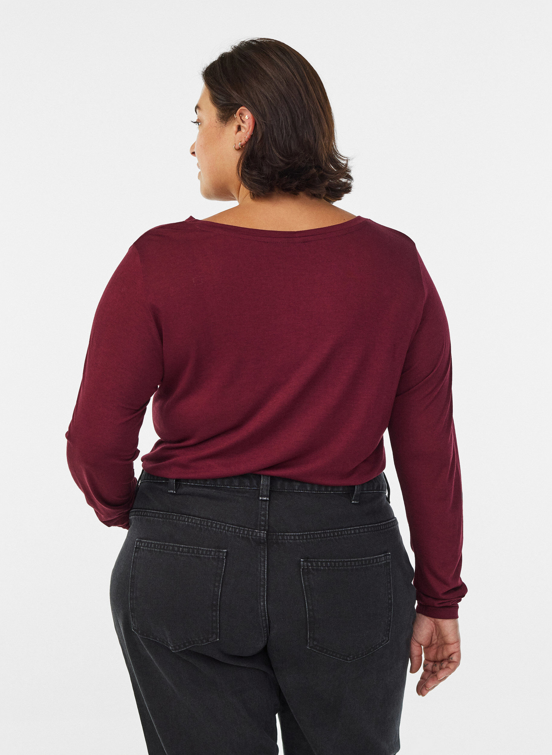 ZizziLang&auml;rmelige Bluse aus Wolle und Viskose, Dunkles Bordeaux, Model image number 2