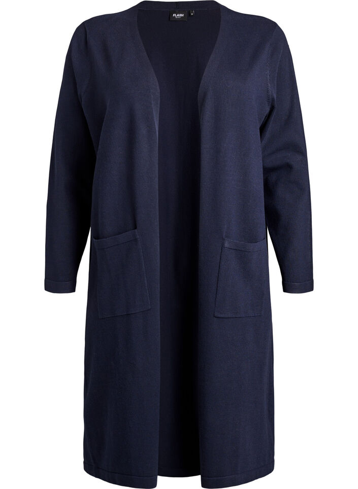 FLASH - Cardigan long ouvert avec poches, Bleu, Packshot image number 0