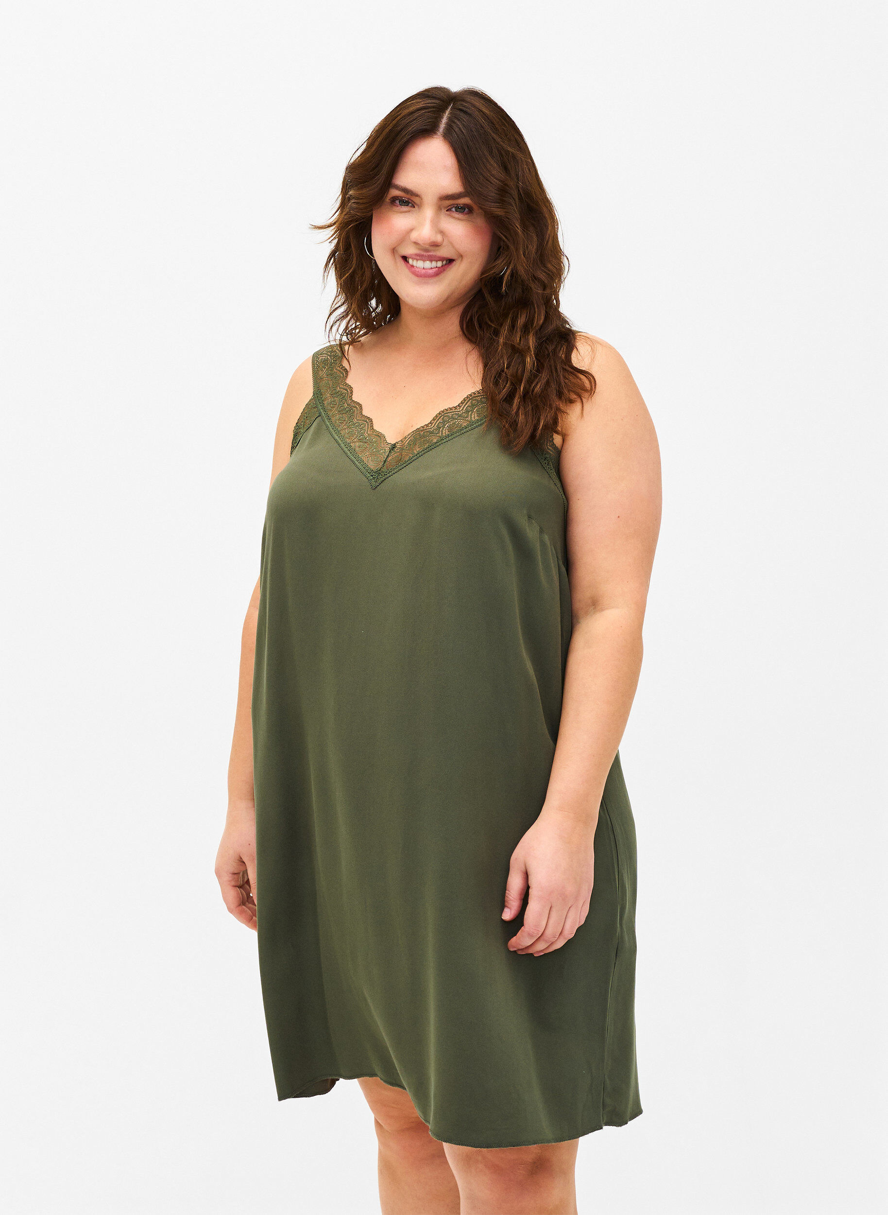 Zizzi Tr&auml;gerkleid aus Viskose mit Spitze, Thyme, Model image number 0