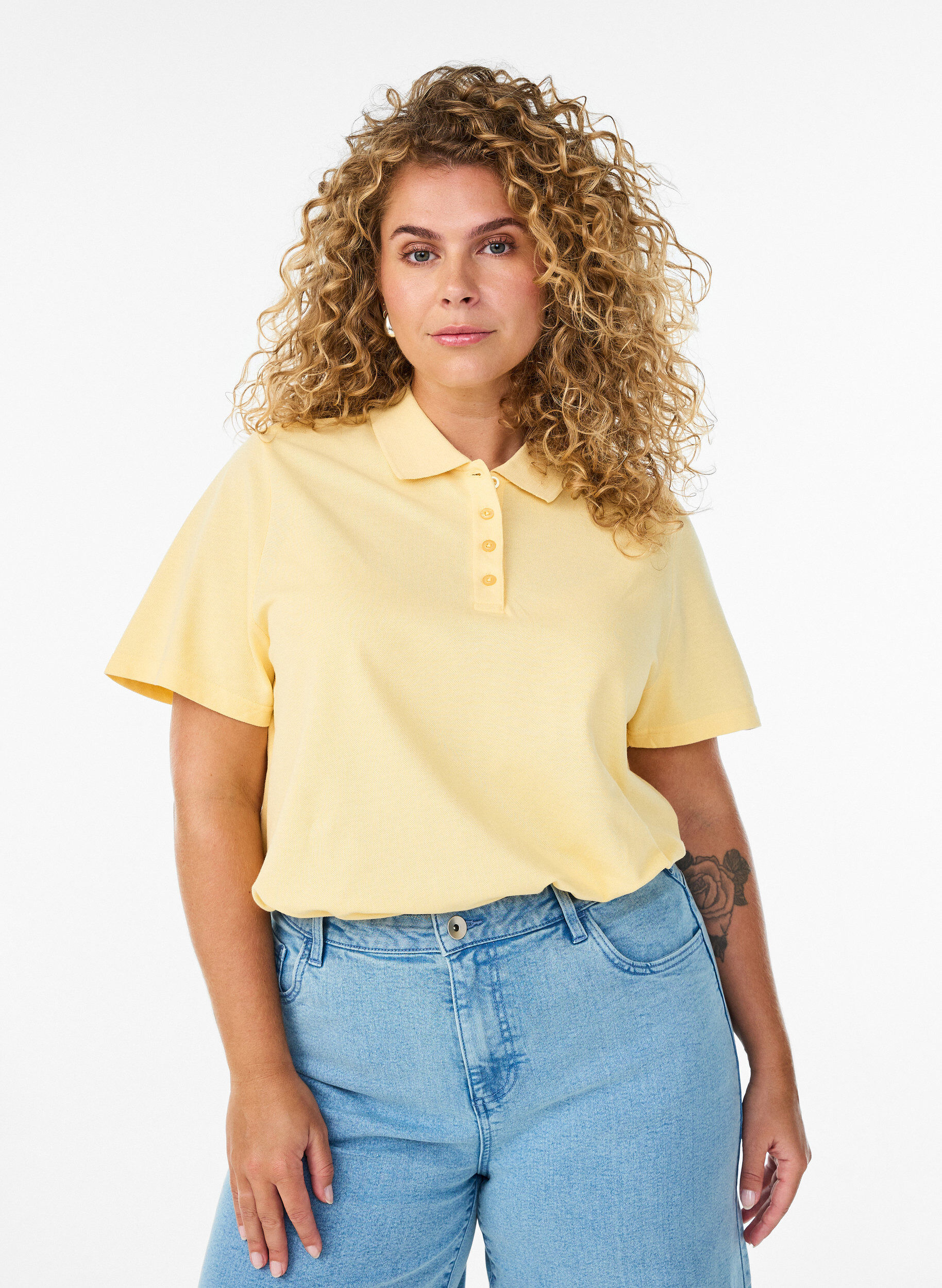 Zizzi Polo &agrave; manches courtes, Jaune clair, Model image number 0