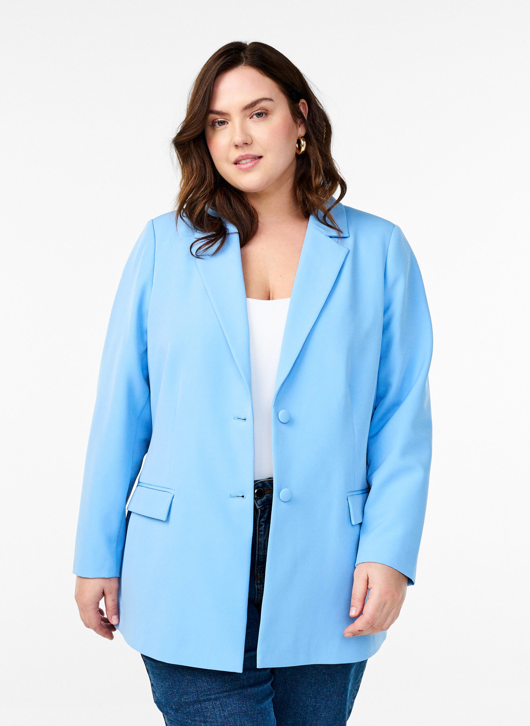 Zizzi Klassischer Blazer mit Knopfverschluss, Blau, Model image number 0