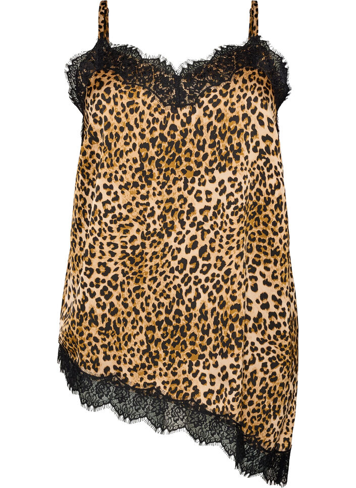 Top &agrave; fines bretelles avec dentelle et ourlet asym&eacute;trique, Marron, Packshot image number 0