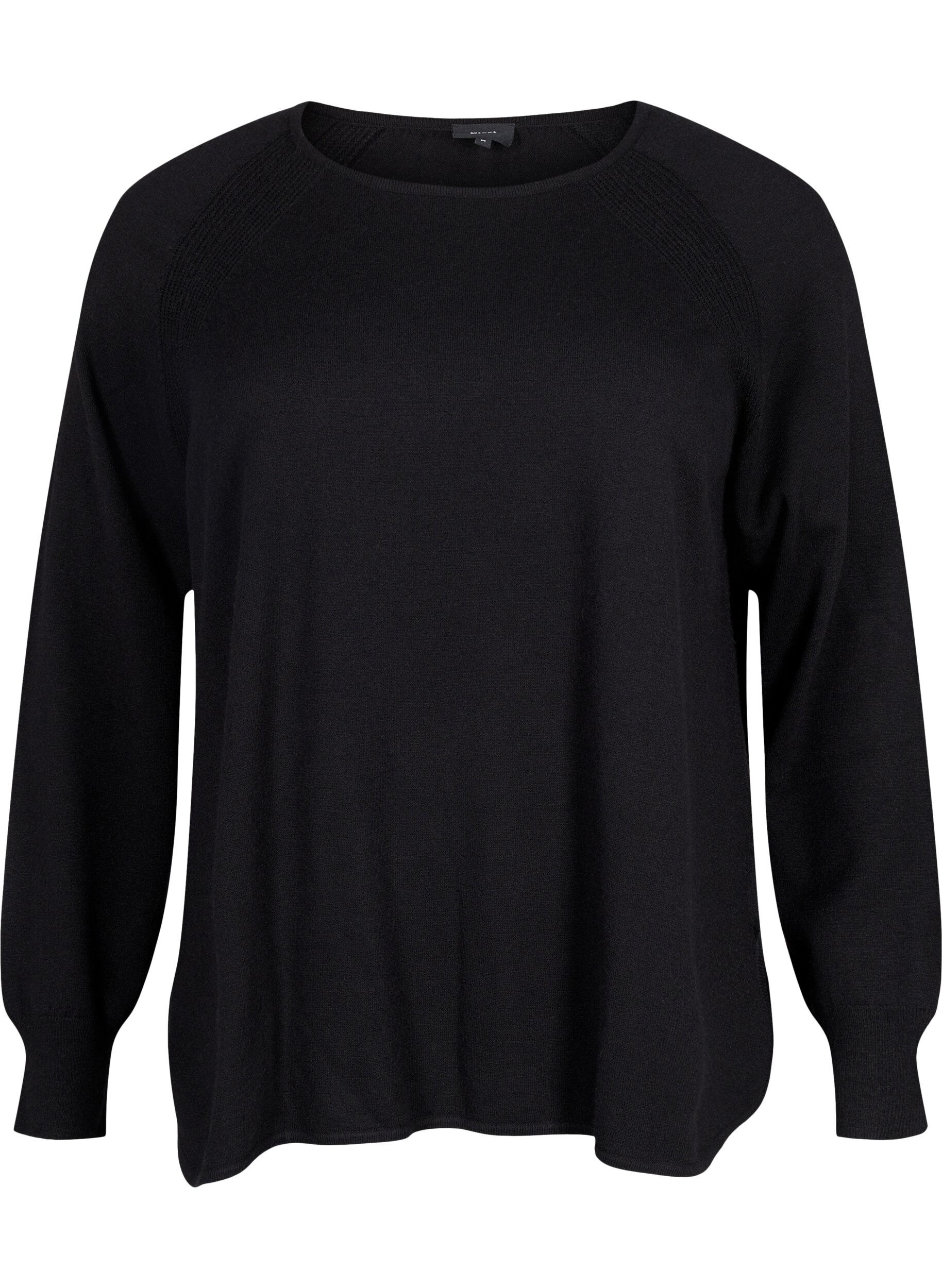 Zizzi Chemisier en tricot &agrave; manches raglan, Black, Packshot image number 0