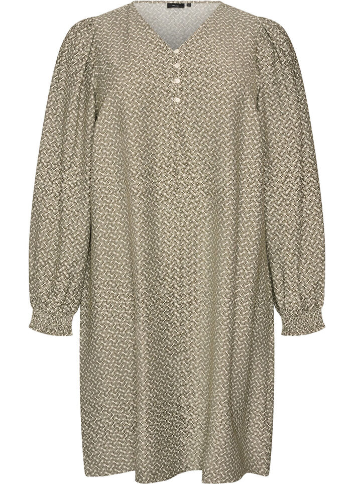 Gemustertes Kleid aus Viskose mit langen &Auml;rmeln, Gr&uuml;n, Packshot image number 0