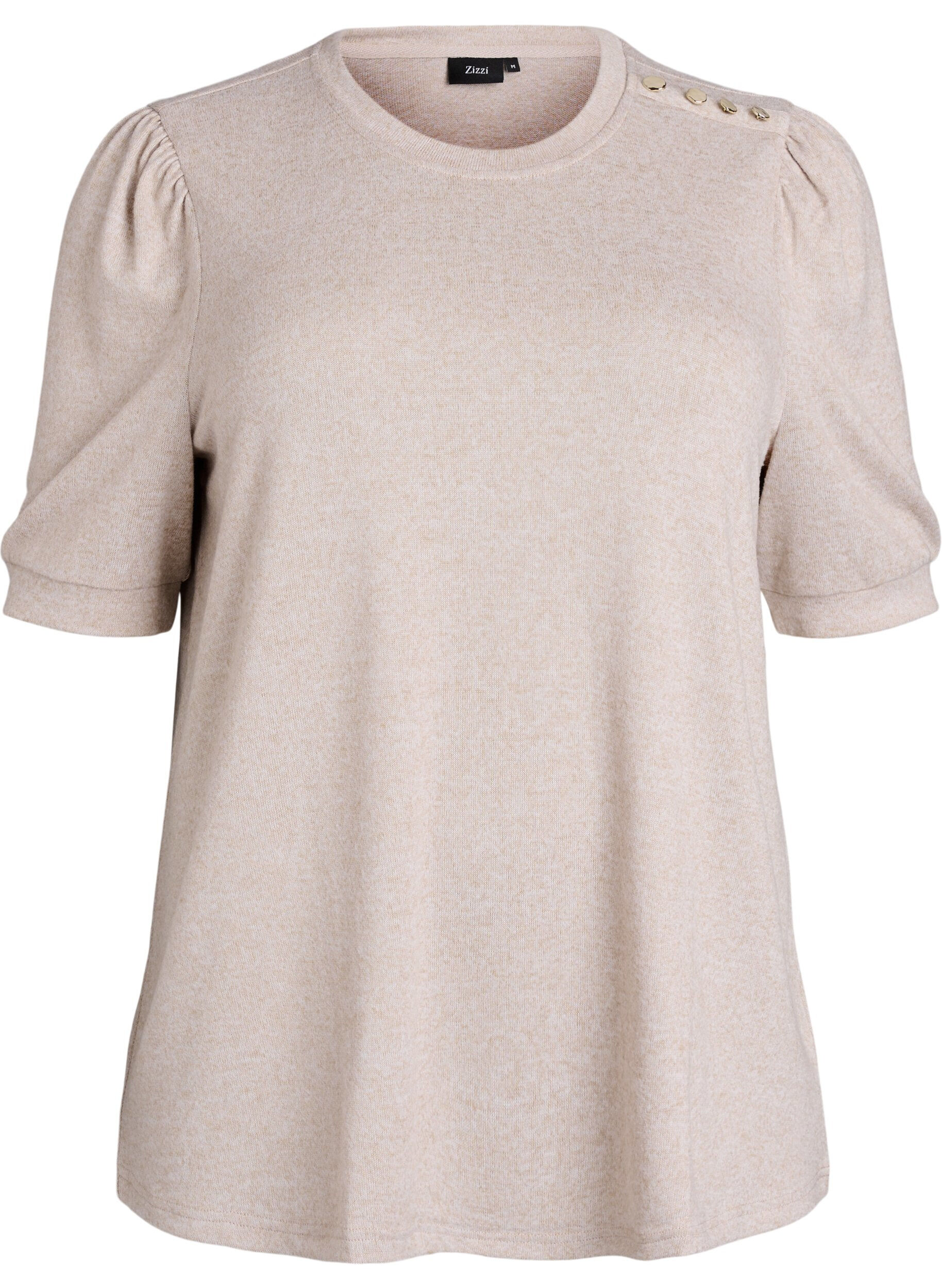 ZizziBluse mit Knopfdetail und kurzen Puff&auml;rmeln, Beige, Packshot image number 0