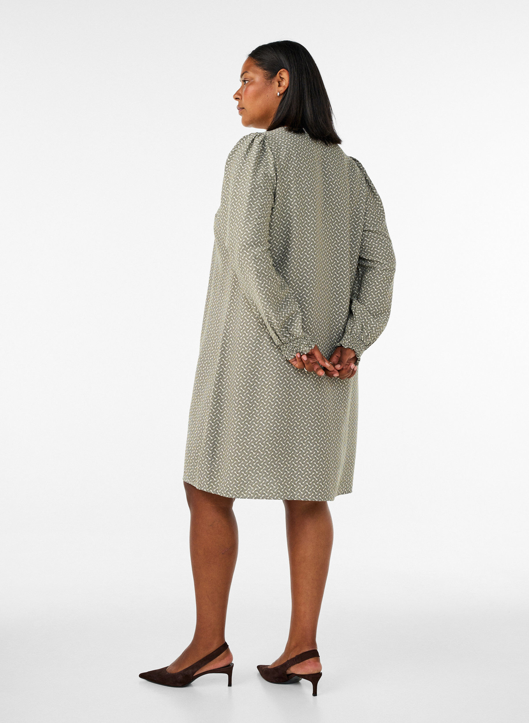 ZizziGemustertes Kleid aus Viskose mit langen &Auml;rmeln, Gr&uuml;n, Model image number 2