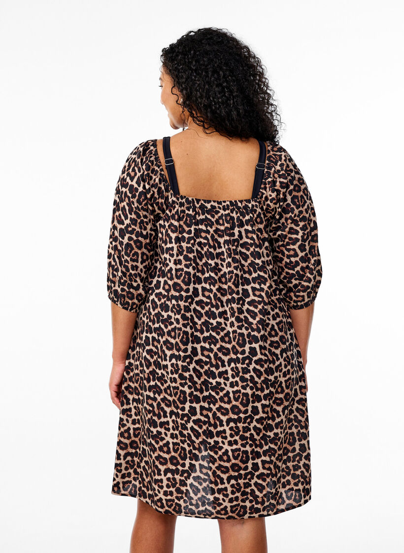 Robe de plage en viscose avec imprimé, Beige, Model image number 2