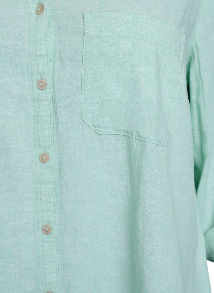 Chemise en lin et viscose avec manches 3/4, Vert clair, Packshot image number 2
