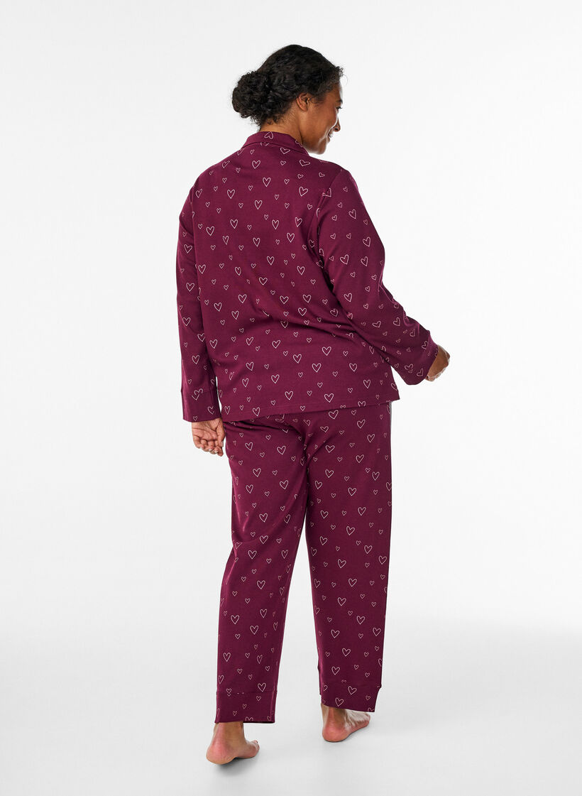 Baumwoll-Pyjamahose mit hohem Bund, Dunkles Bordeaux, Model image number 1