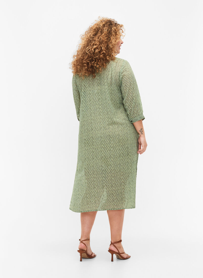 Gepunktetes Shirtkleid mit 3/4 Ärmeln und Schlitz, Seagrass Dot, Model image number 1