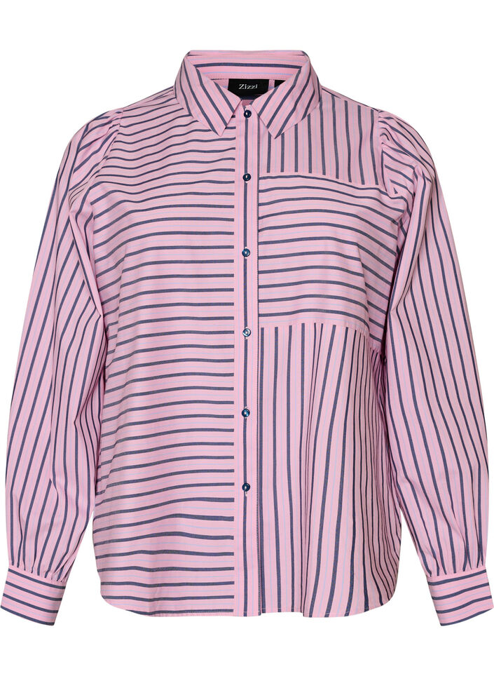 Gestreifte Hemd mit klassischem Kragen und langen &Auml;rmeln, Pink, Packshot image number 0