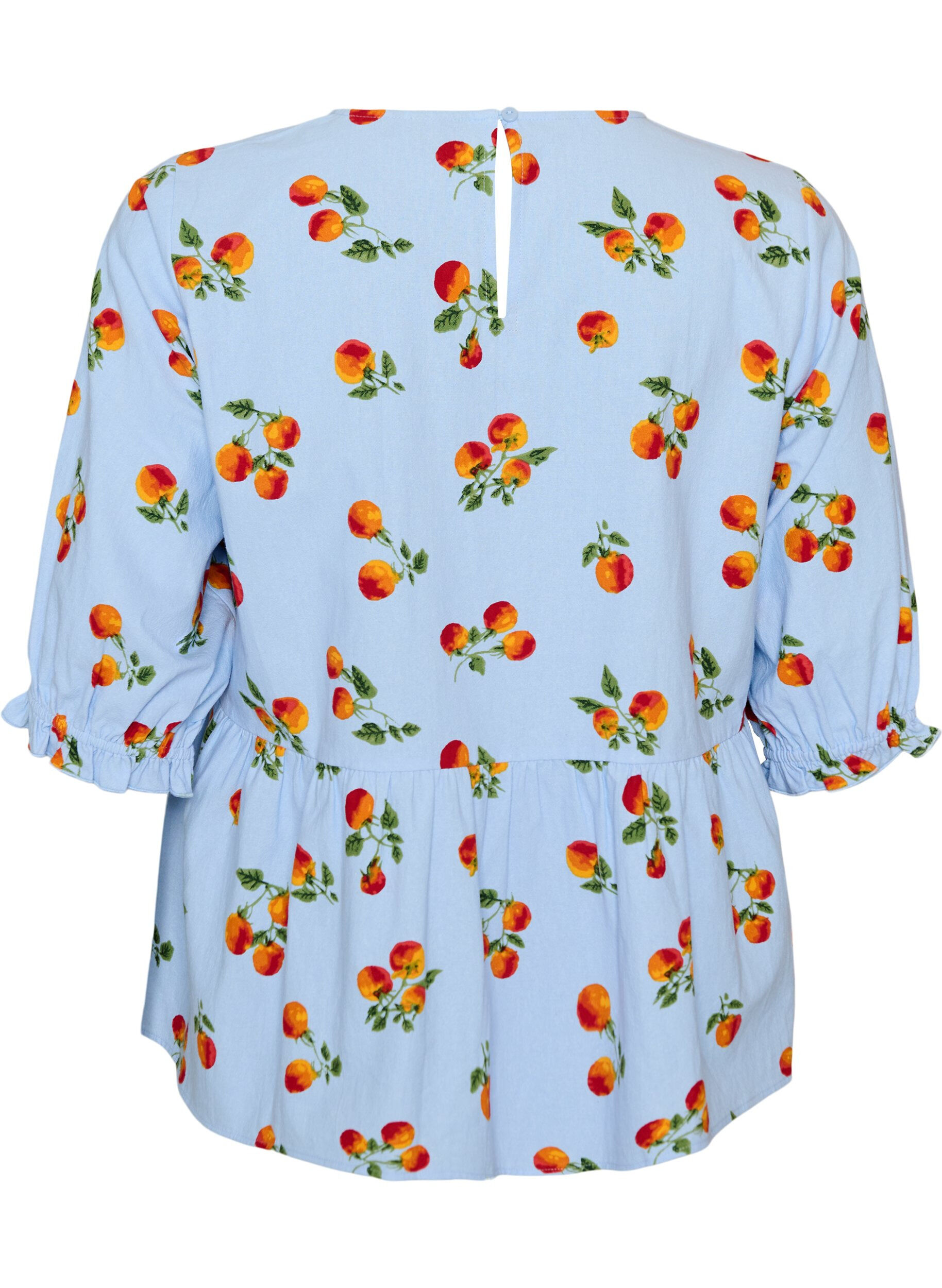 ZizziBlouse en coton avec imprim&eacute; tomates et peplum, Bleu Clair, Packshot image number 1