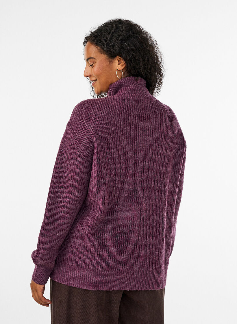 Pull en tricot avec col haut et fermeture &eacute;clair, Violet, Model image number 2