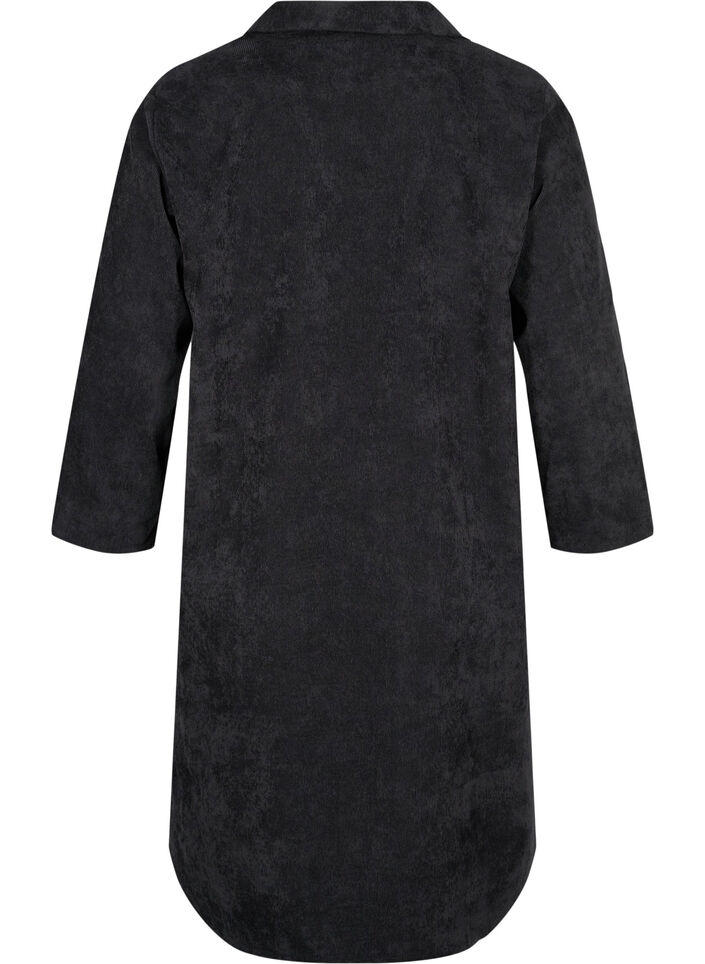 Robe en velours à manches 3/4 et boutons, Black, Packshot image number 1