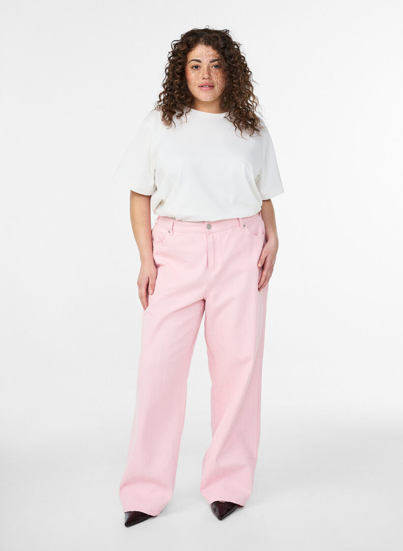 Myra Jeans aus farbigem Denim mit weiter Passform und strukturiertem Muster, Rot, Model image number 0