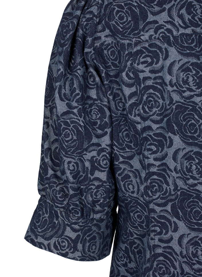 Kurzes Denim-Hemdkleid mit Rosenmuster, Denim Rose AOP, Packshot image number 3