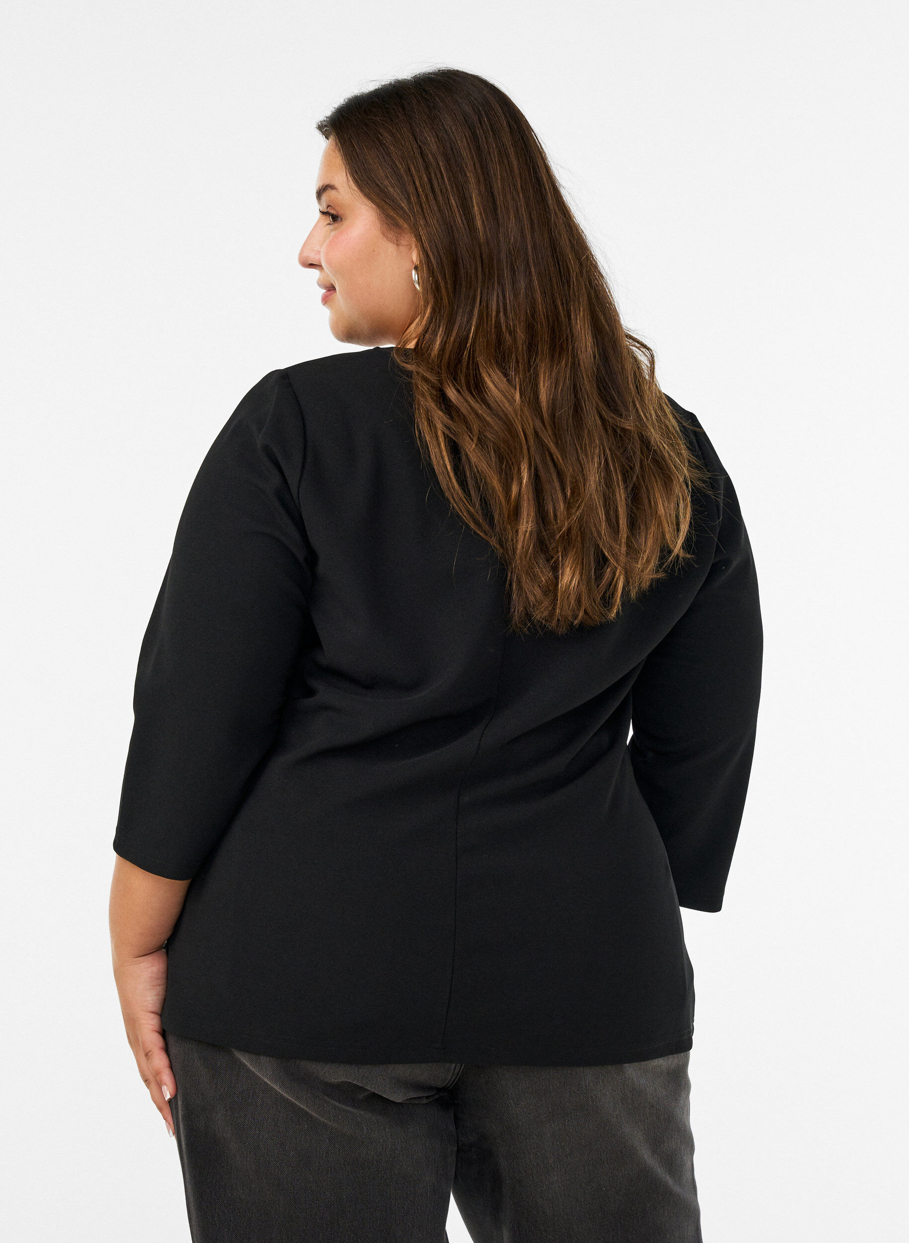 ZizziBlouse avec drap&eacute; asym&eacute;trique et manches 3/4, Noir, Model image number 2