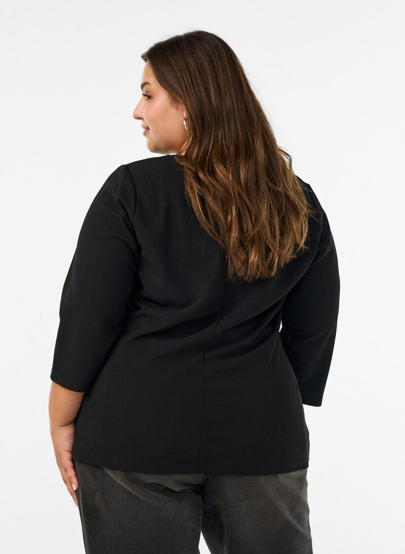 Blouse avec drap&eacute; asym&eacute;trique et manches 3/4, Noir, Model image number 2