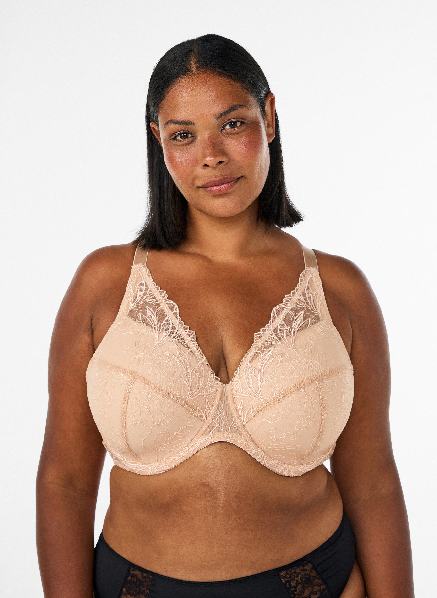 Gepolsterter Spitzen-BH mit B&uuml;gel, Beige, Model