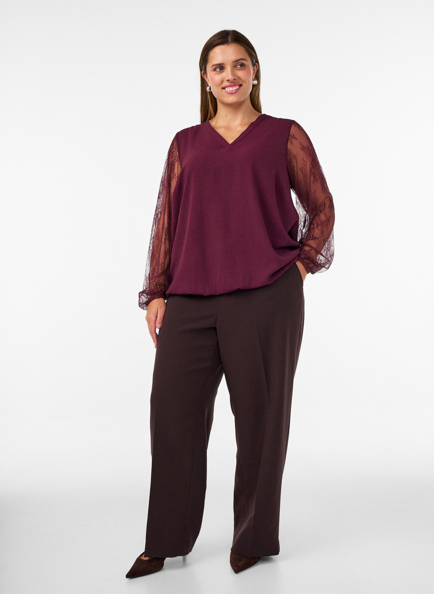 ZizziBluse mit &Auml;rmeln aus Spitze und Ballonform, Rot, Model image number 1