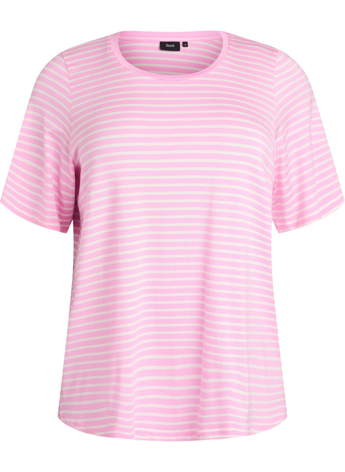 T-Shirt mit TENCEL&trade; Lyocell und Streifen, Pink, Packshot image number 0