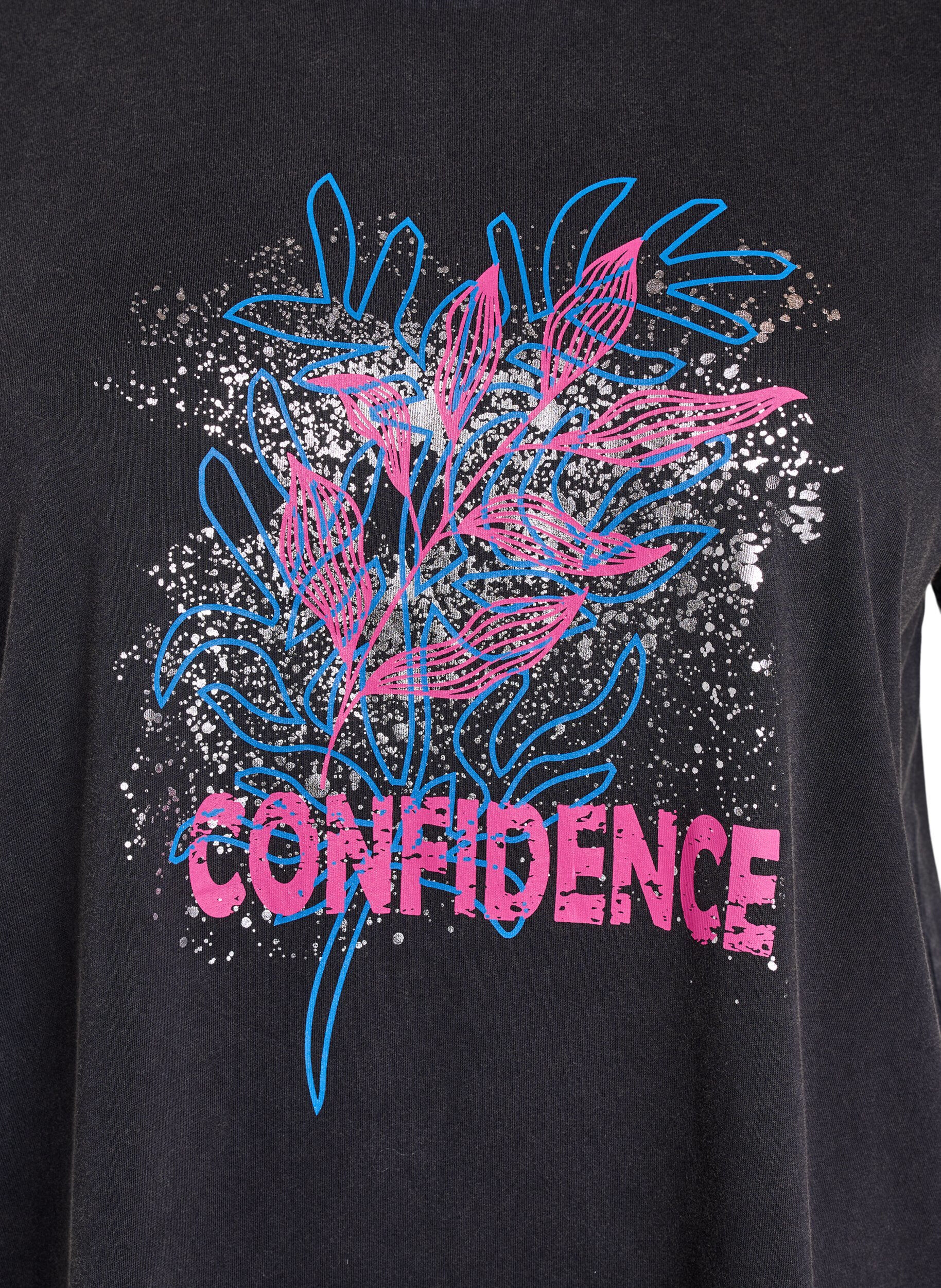 Zizzi T-Shirt aus Bio-Baumwolle mit coolem Print, Grau, Packshot image number 2