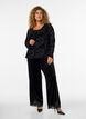 Pantalon en velours coupe ample avec finitions en dentelle, Noir, Model image number 1