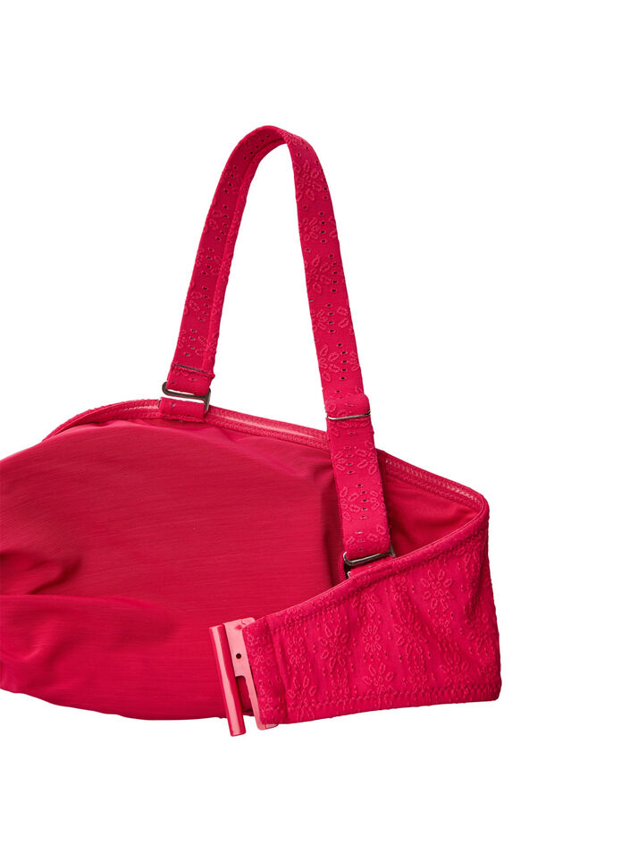 Haut de bikini bandeau avec motif textur&eacute; et bretelles amovibles, Rose, Packshot image number 3