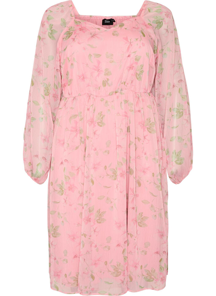 Robe de soir&eacute;e en mousseline &agrave; manches longues, Rose, Packshot image number 0