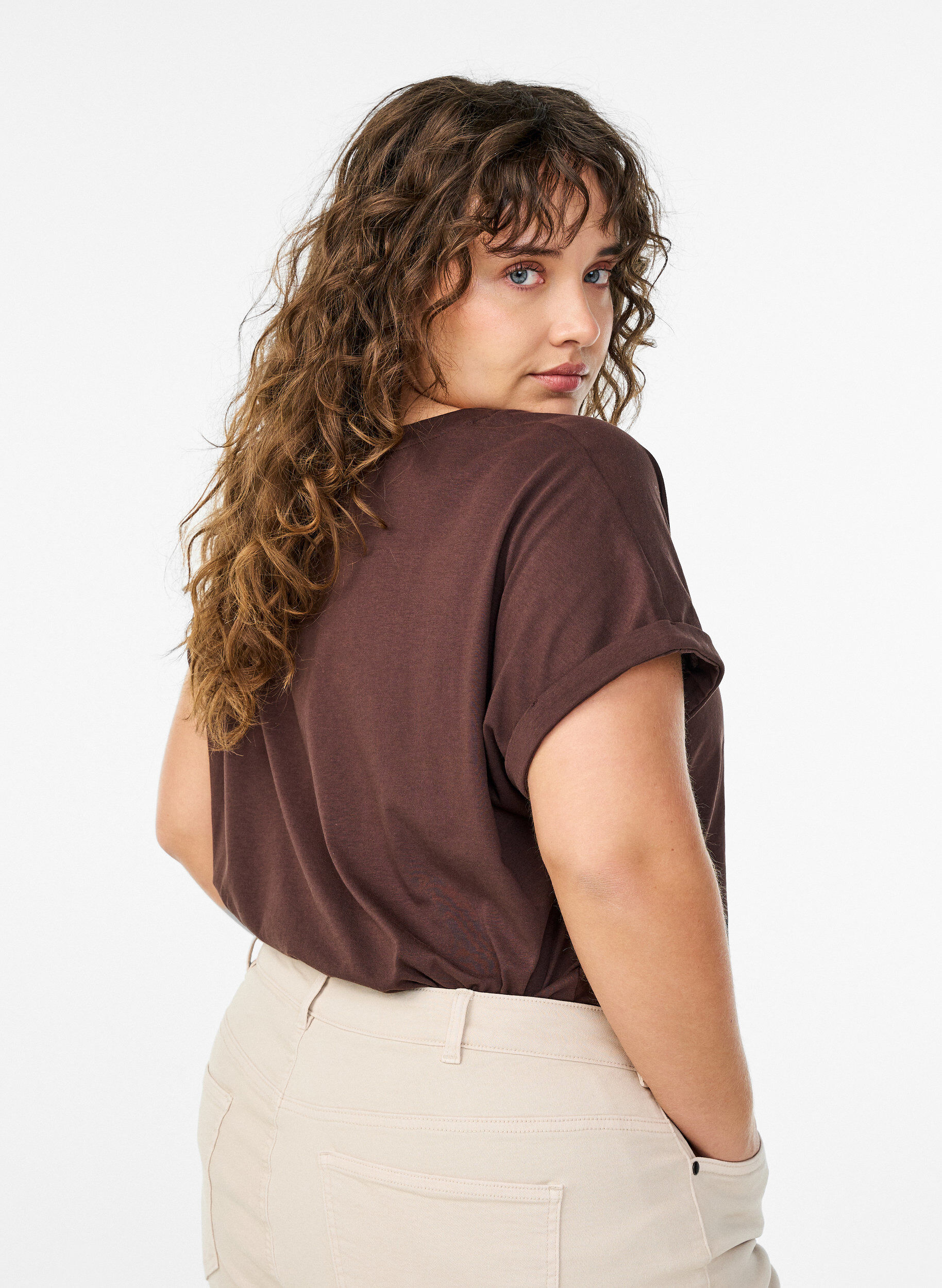 ZizziT-shirt &agrave; manches courtes en coton m&eacute;lang&eacute;, Marron, Model image number 2