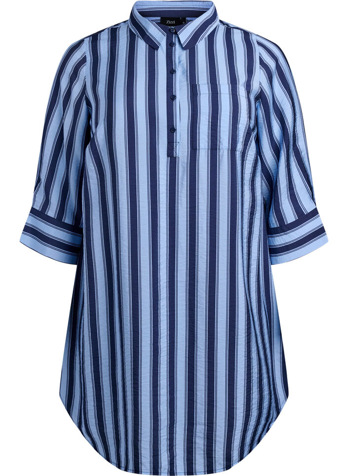Kleid mit Kragen und Brusttasche, Blau, Packshot image number 0