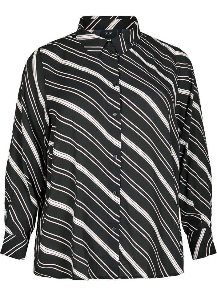 Chemise rayée à manches longues, Black Stripe, Packshot image number 0