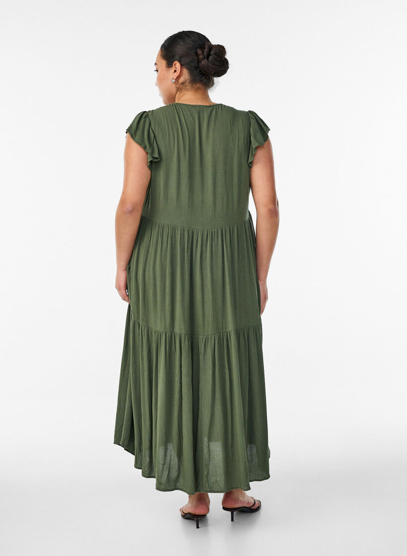 Midikleid aus Viskose mit R&uuml;schen&auml;rmeln, Gr&uuml;n, Model image number 0