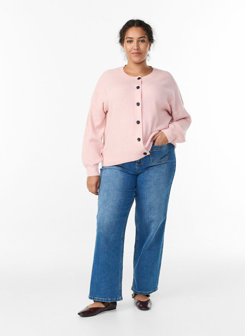 Rippenstrick Strickjacke mit Kn&ouml;pfen, Pink, Model image number 1